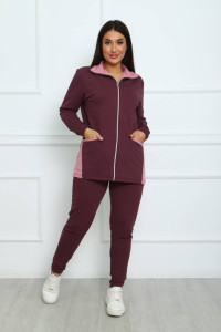 Костюм двойка женский КД-445 футер 2-х нитка с лайкрой (последний размер) темно-бордовый 52,54