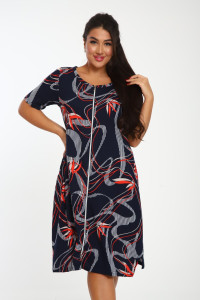 Халат женский Х-00381 кулирка (последний размер) синий-красный 46