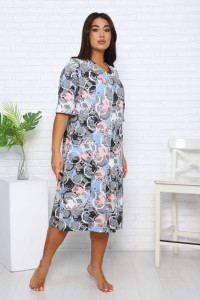 Халат женский Х-372 кулирка (последний размер) розовый-голубой 52,54