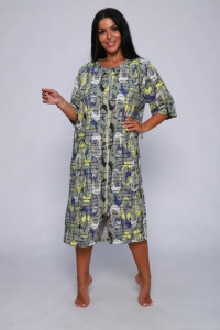 Халат женский Х-372 кулирка (последний размер) оливковый+желтый 70