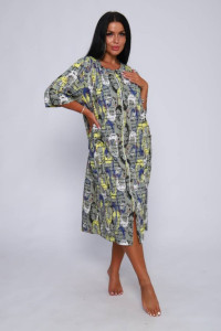 Халат женский Х-371 кулирка (последний размер) оливковый+желтый 52