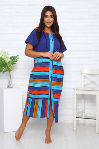 Халат женский Х-371гиг кулирка (последний размер) синий-бирюзовый 52,60