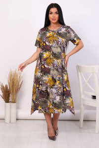 Платье женское П-460 кулирка (последний размер) коричневый+желтый 52,56