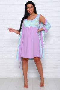 Пеньюар двойка женский ПС-1.18 кулирка (последний размер) сиреневый-голубой 52,54,58,60