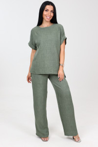 Костюм двойка женский "Шик" КЛ-2572 имитация льна (последний размер) фисташка 48,56,58
