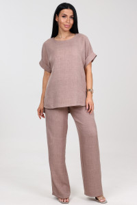 Костюм двойка женский "Шик" КЛ-2572 имитация льна (последний размер) светло-бежевый 52,54