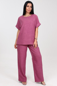 Костюм двойка женский "Шик" КЛ-2572 имитация льна (последний размер) малина 56,58