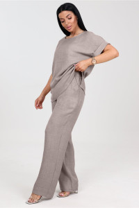 Костюм двойка женский "Шик" КЛ-2572 имитация льна (последний размер) белый дым 52