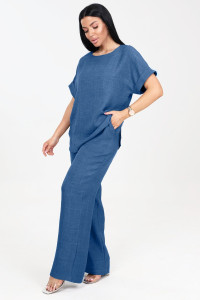 Костюм двойка женский "Шик" КЛ-2572 имитация льна (последний размер) джинс светлый 48,58