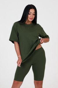 Костюм двойка женский КК-1503 кулирка с лайкрой (последний размер) хаки 48