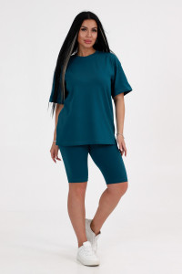 Костюм двойка женский КК-1503 кулирка с лайкрой (последний размер) петроль 48