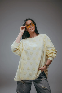 Свитшот женский "Ребека" махра жаккард (р-ры: 44-66) махра сердца сливочное масло