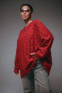 Свитшот женский "Ребека" махра жаккард (р-ры: 44-66) махра бордо