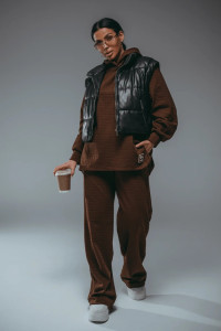 Костюм двойка женский "Соната" рибана жаккард пенье с лайкрой (р-ры: 44-58) коричневый