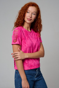 Футболка женская №7497 кулирка с лайкрой пенье (р-ры: 42-52) розовый винтаж