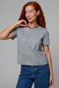 Футболка женская №7497 кулирка с лайкрой пенье (р-ры: 42-52) серый винтаж