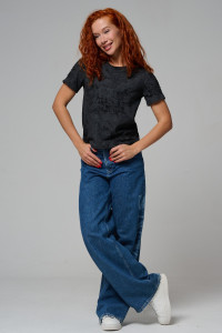 Футболка женская №7497 кулирка с лайкрой пенье (р-ры: 42-52) черный винтаж