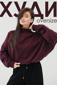 Худи женское №057038 футер на флисе (р-ры: 44-56) бордовый