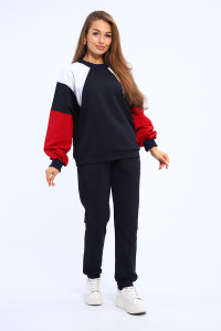 Костюм двойка женский "Летучая мышь" футер с лайкрой (р-ры: 42-60) черно-красно-белый