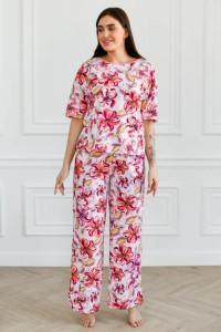 Пижама женская "Белла" 1324-8 кулирка (последний размер) розовые цветы 52
