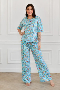 Пижама женская "Белла" 1324-7 кулирка (последний размер) голубые цветы 60