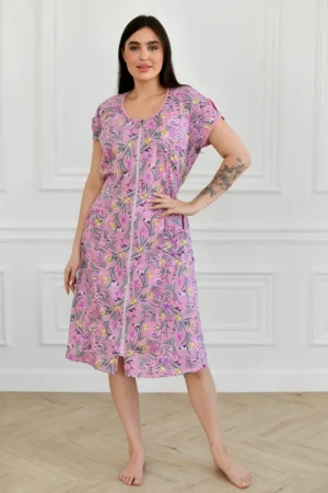 Халат женский "Настя" 1199-4 кулирка (последний размер) розовые цветы 60