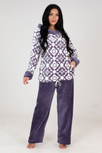 Костюм двойка женский КВФ-304 велсофт (последний размер) лаванда-орнамент 52