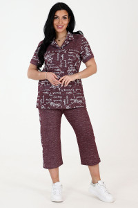 Костюм двойка женский КК-55 кулирка (последний размер) письмо на рогожке бордо 54