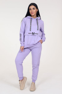 Костюм двойка женский КФ-489 "Принт" футер (последний размер) сирень 52