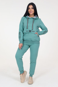 Костюм двойка женский КФ-489 "Принт" футер (последний размер) оливка 52,56