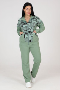 Костюм двойка женский КФ-215 футер (последний размер) оливка-газета-2 54