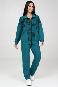 Костюм двойка женский КФ-215 футер (последний размер) петроль-меандр 50,52,56,58,60