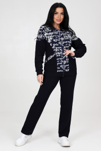 Костюм двойка женский КФ-215 футер (последний размер) темно-синий белые иероглифы 58