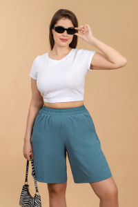 Шорты женские "Жаркий сезон-2" лён манго (последний размер) петроль 50