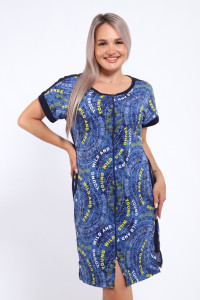 Халат женский Х-00377 кулирка (р-ры: 46-60) синий-желтый