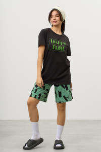 Костюм двойка женский КД-00453 кулирка (р-ры: 42-60) черный-зеленый