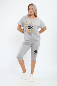 Костюм двойка женский КД-00233 кулирка (р-ры: 42-54) серый-бежевый