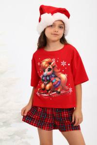 Пижама детская МЛШ "Лошадка-2" кулирка (р-ры: 128-164) красный