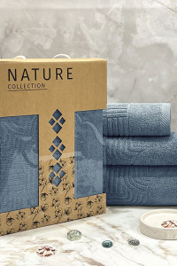 Набор махровых полотенец "Оскар" 08-191 темно-голубой в подарочной коробке