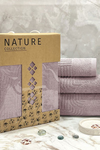 Набор махровых полотенец "Оскар" 07-157 темно-фиолетовый в подарочной коробке