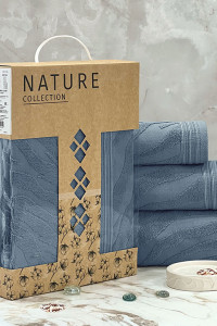 Набор махровых полотенец " Сафари" 08-191 темно-голубой в подарочной коробке