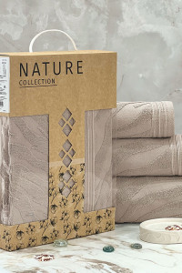 Набор махровых полотенец " Сафари" 08-176 темно-бежевый в подарочной коробке