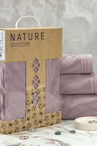 Набор махровых полотенец " Сафари" 07-157 темно-фиолетовый в подарочной коробке