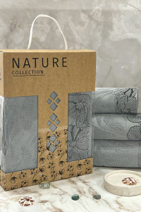 Набор махровых полотенец "Фиалка" 08-179 серый в подарочной коробке