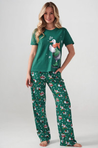 Пижама женская "Зимние забавы" 2411-К кулирка (р-ры: 46-56) зеленый