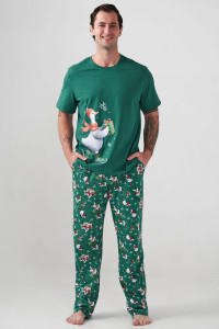 Пижама мужская "Зимние забавы" 2410-К кулирка (р-ры: 48-58) зеленый