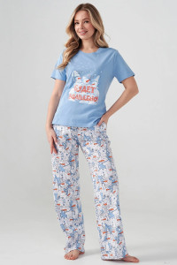 Пижама женская "Снеговик" 2414-К кулирка (р-ры: 46-56) голубой