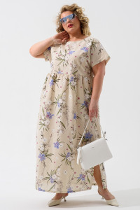 Платье женское 1921-П-л "Кострома 2" полулён (р-ры: 46-56) голубой орхидея