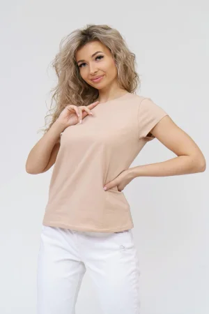 Футболка женская 1433/3 кулирка с лайкрой (р-ры: 44-58) бежевый