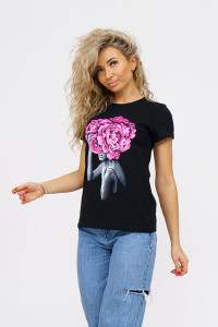 Футболка женская 1067 кулирка с лайкрой (р-ры: 44-54) черный